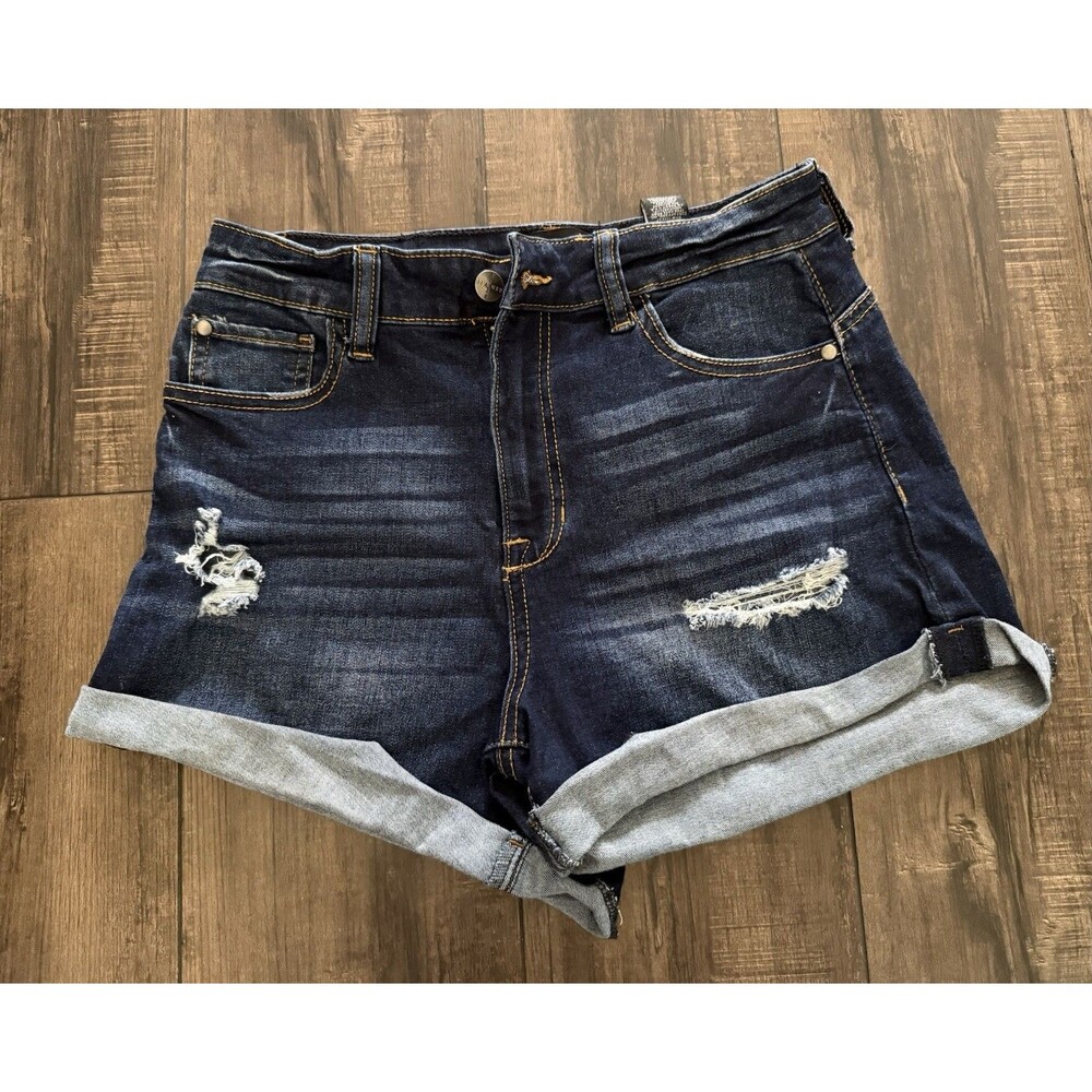 KENDALL + KYLIE The Icon Short Distressed Cut-Off Denim Shorts Dark Blue 5/27